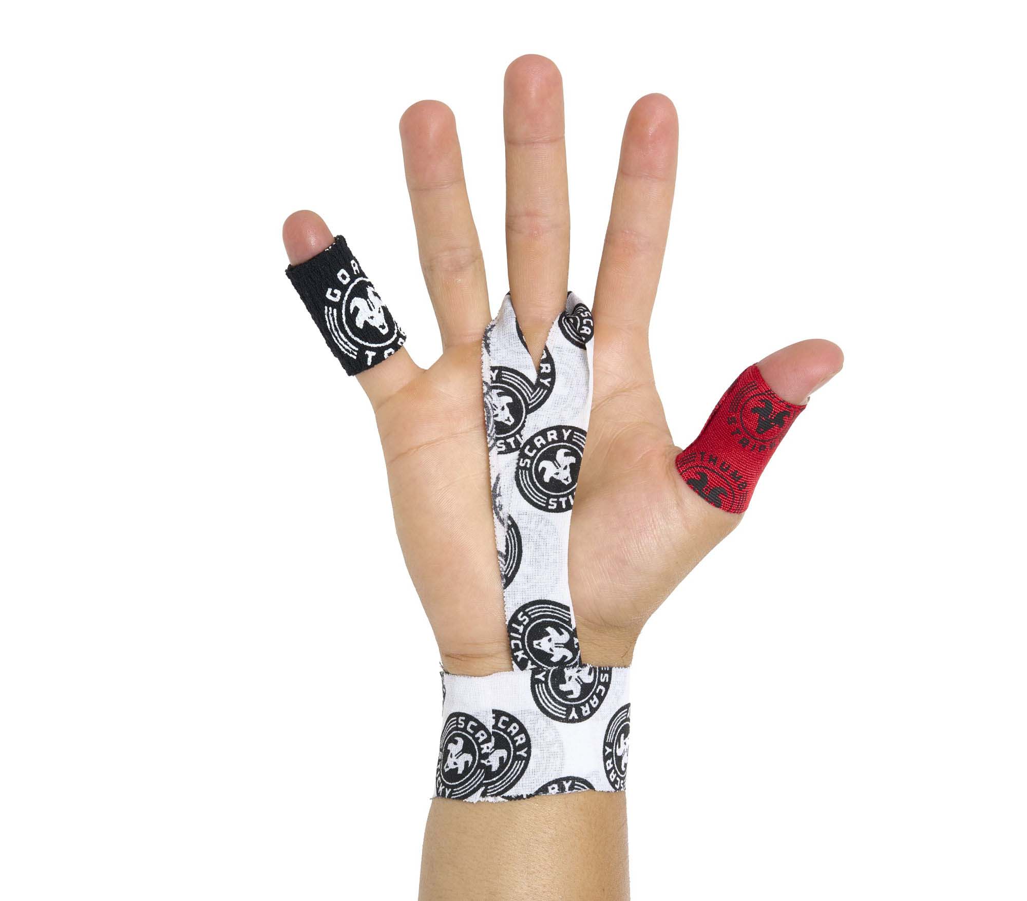 Scary Sticky Goat Tape applied on wrist and fingers