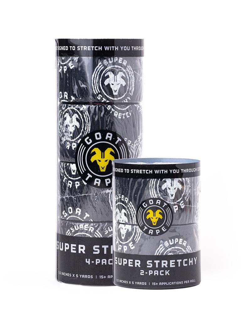 Black Super Stretchy Goat Tape 2-pack and 4-pack packaging