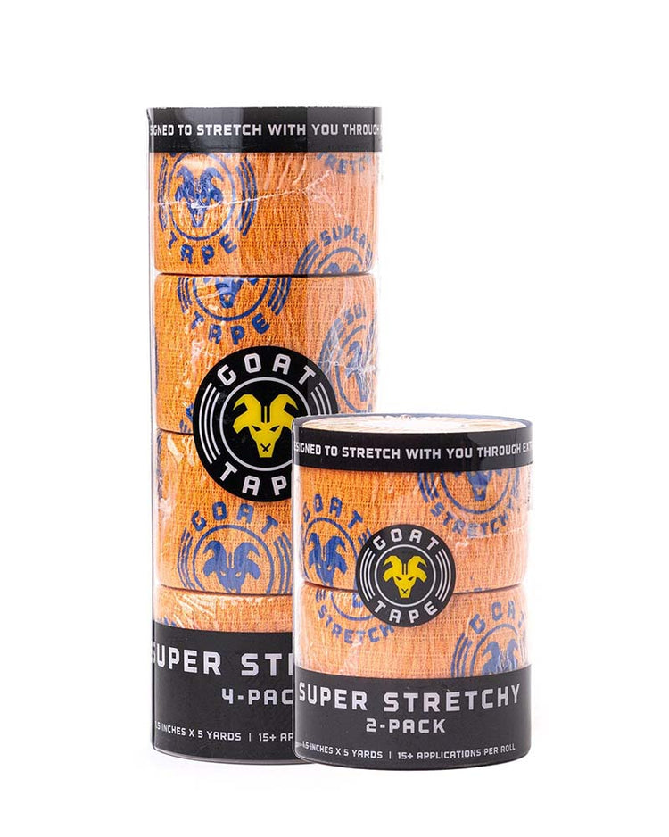 Orange Super Stretchy Goat Tape 2-pack and 4-pack packaging