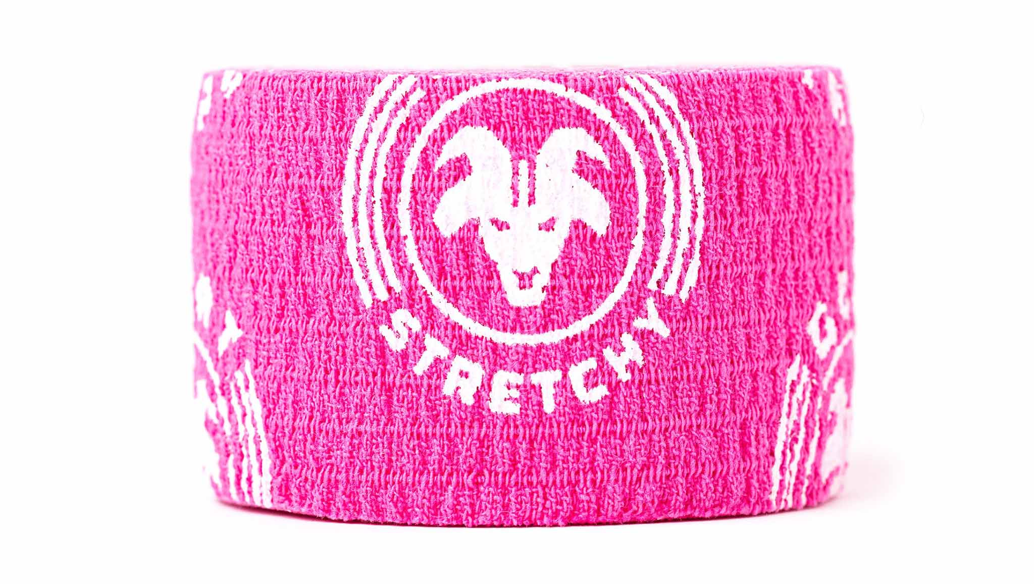 Pink Super Stretchy Goat Tape roll close-up