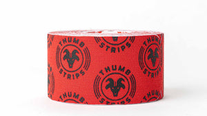 Red tape with black logo frontal angle