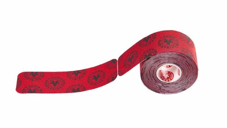 Red tape roll with black patterns top view
